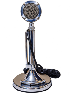 vintage chrome microphone with coiled cable